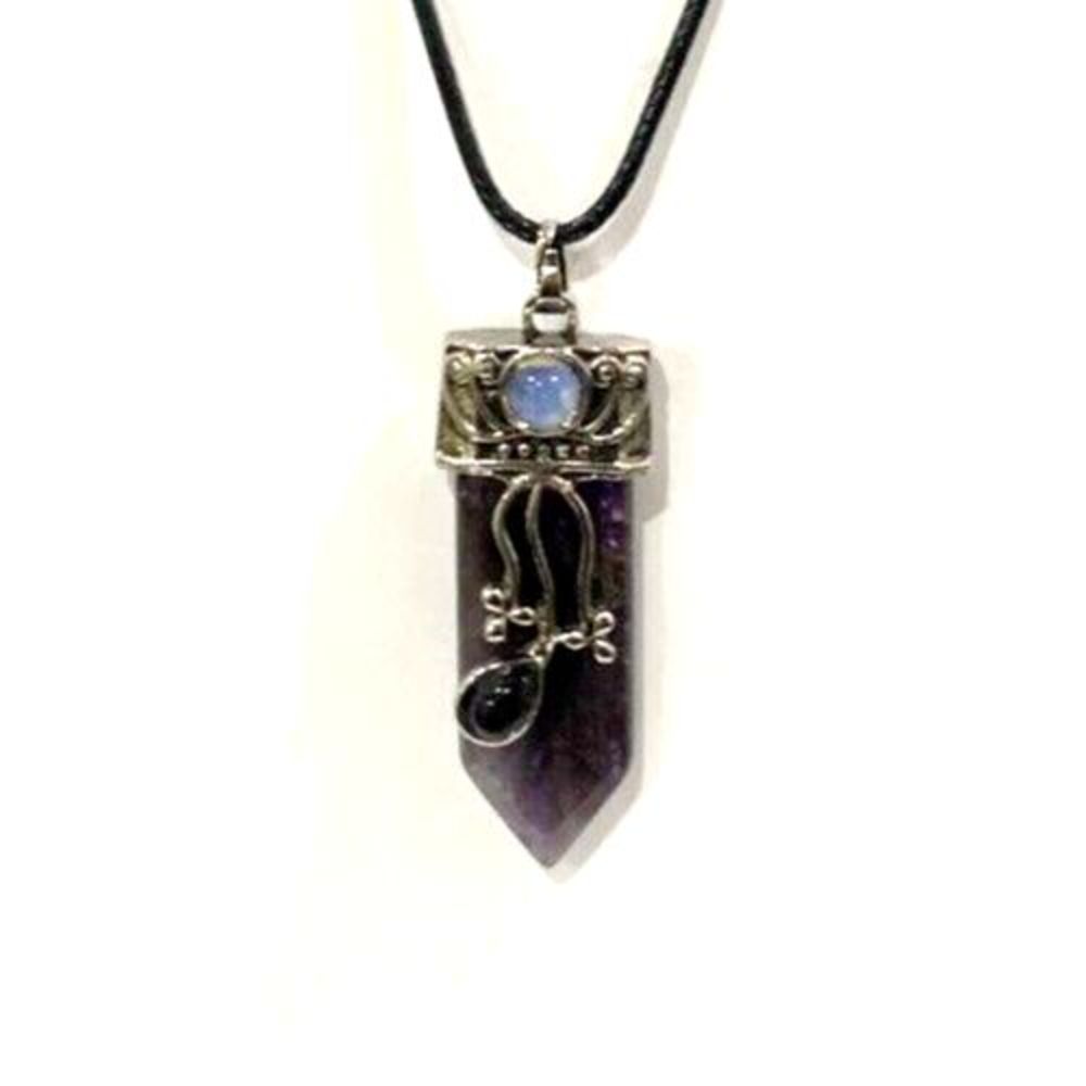 Amethyst Sword Flat Point Pendants Opal Crystal Accented With Floral Details